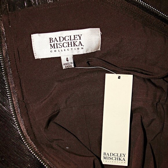 BADGLEY MISCHKA Textured Ball Gown in Metallic Mink sz 4 $990 from SAKS 5th AVE - Picture 12 of 15